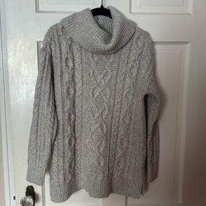 Loft Women's Small Gray Long Sleeve Cable Knit Turtleneck Pullover Sweater